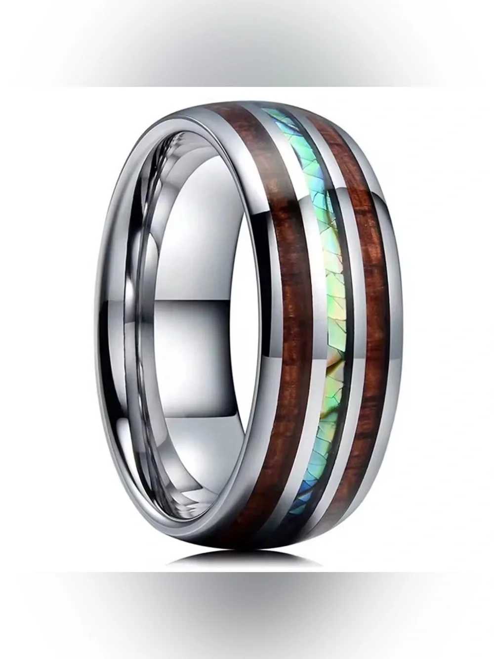Unisex Tungsten Hawaiian KOA Wood Abalone Ring Size 9 NWOT